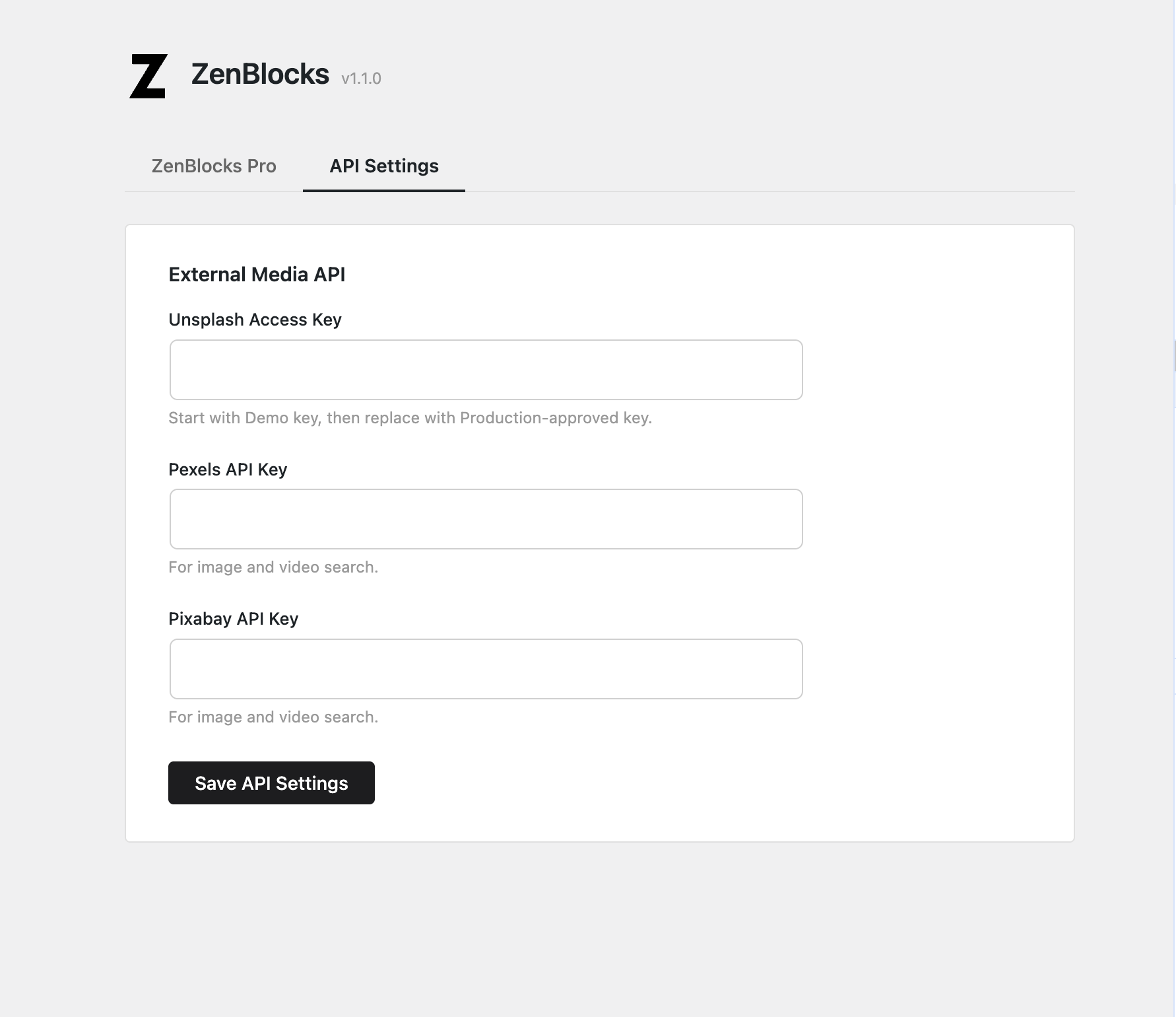 Tab API Settings lengkap