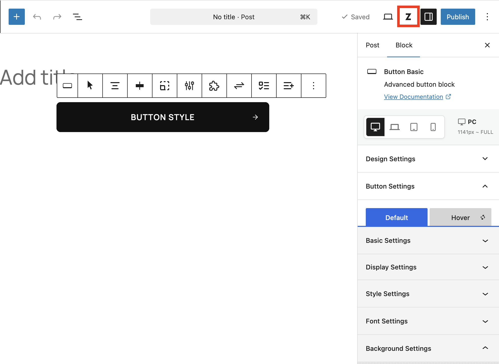 Clic sul pulsante ZenBlocks nell'intestazione