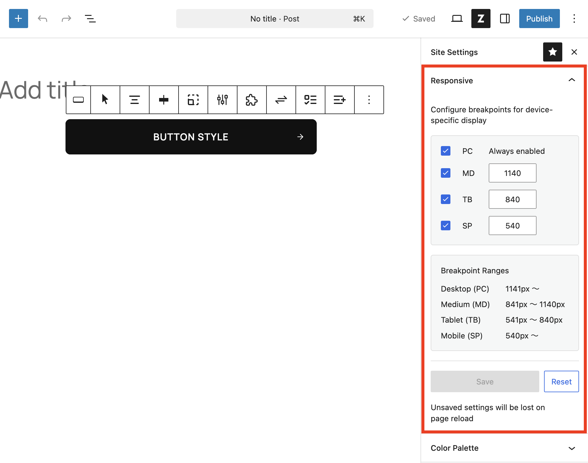 Scheda Responsive con breakpoint modificabili